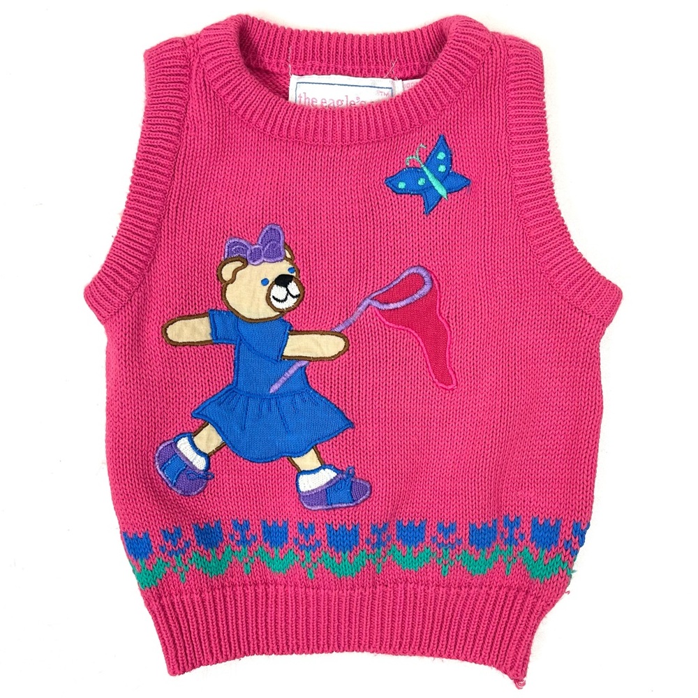 Vintage 90’s The Eagle’s Eye Flower Teddy Bear Sweater Vest
